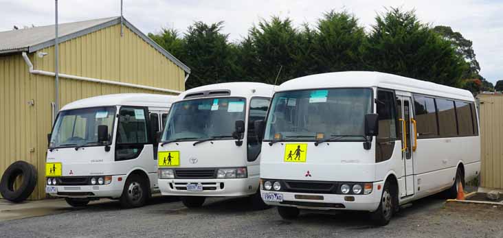 Warragul Fuso Rosa 1997AO, Toyota Coaster 5809AO and Mitsubishi Rosa 2028AO